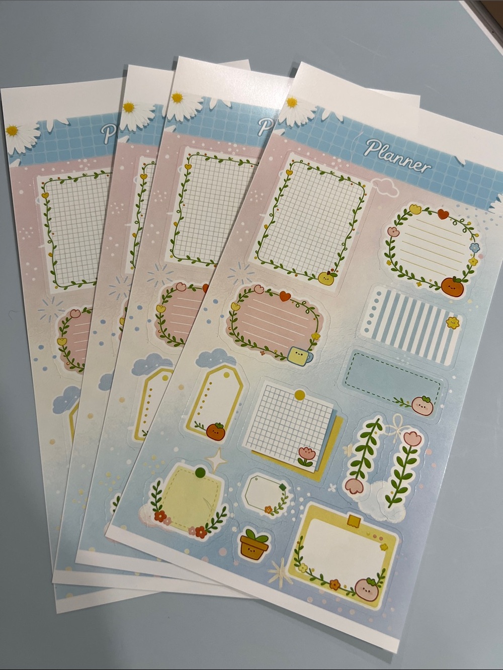 Hand Crafted Planner Stickers - Pastel Blue, Pink, Yellow & Green